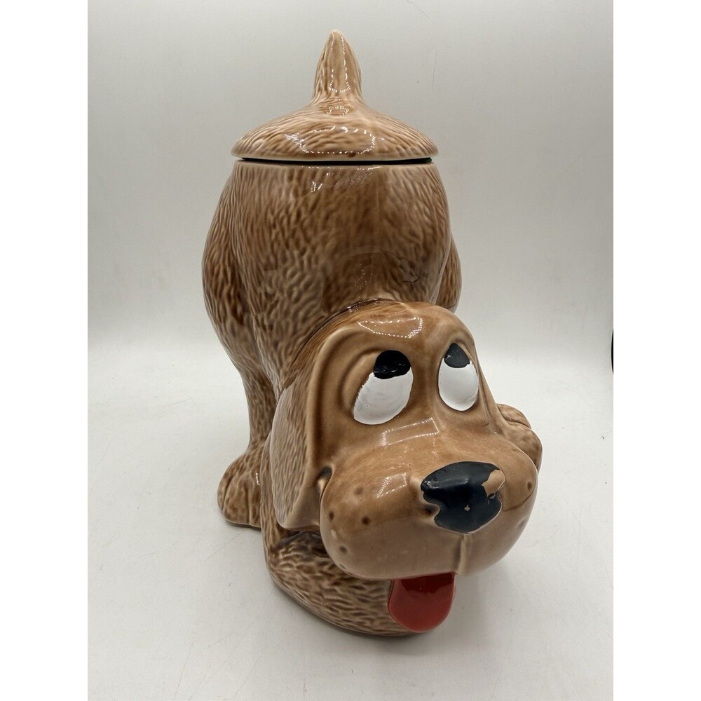 Vintage 1970s McCoy Pottery USA Thinking Dog Hound Puppy Treat Cookie Jar #0272